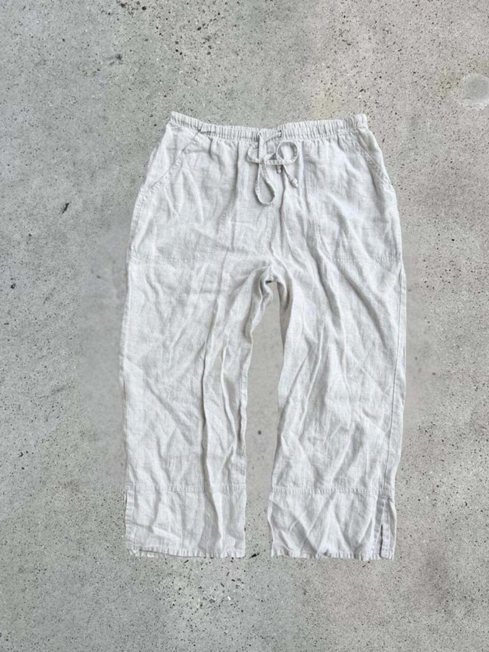 Light Gray Drawstring Linen Capri Pants